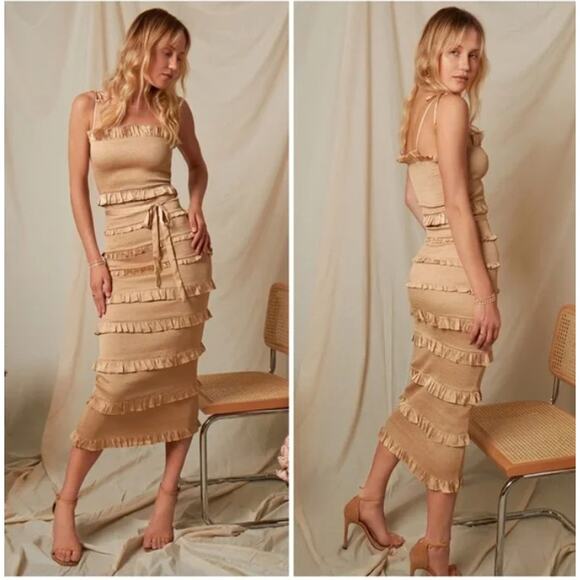 V. Chapman Lily Midi Bodycon Dress Warm Sand Womens Size 10 - Picture 1 of 16